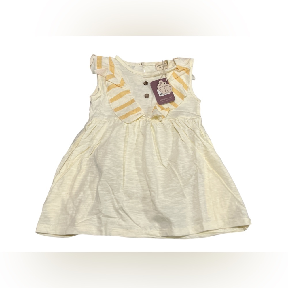 2 for $14 - Girls organic ruffle hem dress Cream/sun colour size 4-5T (120)